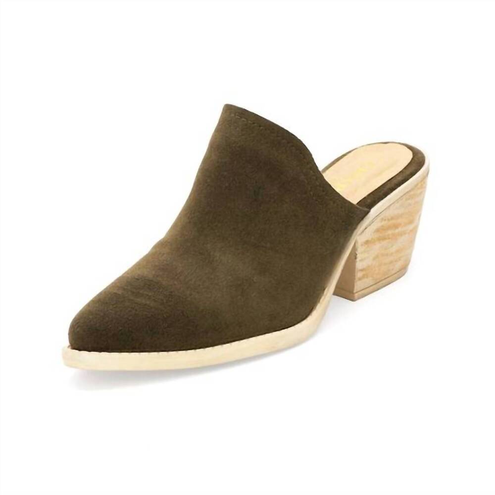 NEW CHARLESTON SHOE CO. women's tahoe block heel mule in olive